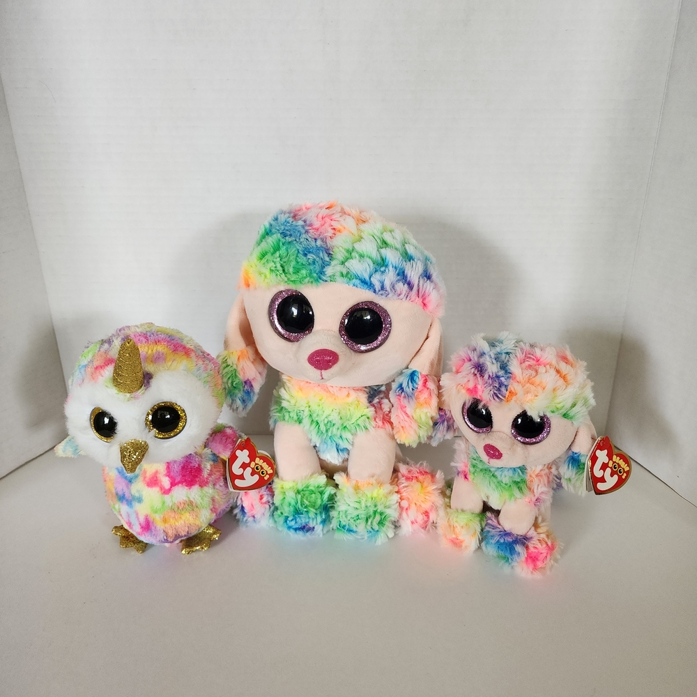 Ty Rainbow Plush Set - Owl and Poodle